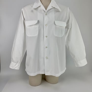 1940's Cotton Shirt - Game and Lake Original - hite 100% Cotton - Flap-Patch pockets - Loop Collar - Men's Size: LARGE 
