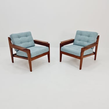 Mid century teak easy lounge chairs by Arne Wahl Iversen for Komfort, set of 2, 1960s 