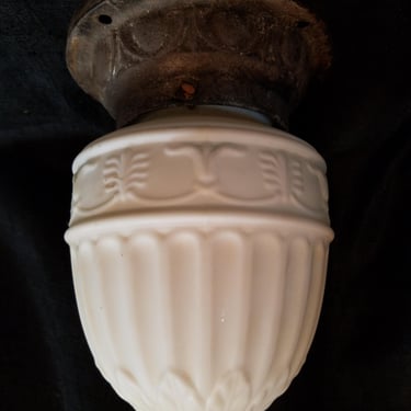 Vintage Cast Iron Single Bulb Flush Mount Light with Satin Glass Acorn Shade