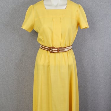 1980s Yellow Linen Dress by Germaine - Summer Sundress - Short Sleeve Dress - Size Small 