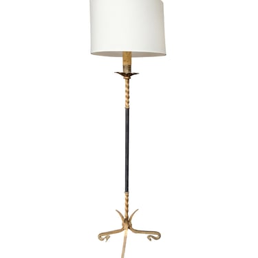 Jacques Adnet Inspired Iron & Leather Floor Lamp by Ferro Art