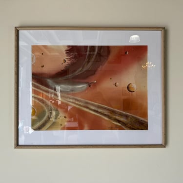 Dom Mingolla (1922- 1999) Three-Dimensional  Spherical Planets Watercolor Painting, Framed 