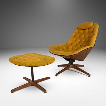 Mr. Chair Lounge Chair and Ottoman in Original Mustard Knit Fabric by George Mulhauser for Plycraft, USA, c. 1960's 