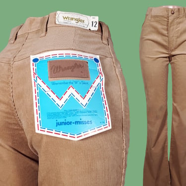 1970s Wrangler corduroy pants vintage deadstock mid rise bootcut flares camel brown tan (31 x 34) 