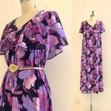 vintage 70's purple floral maxi boho dress 