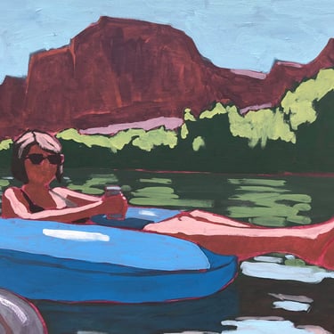 River Floating #10 - Original Acrylic Painting on Deep Edge Canvas 24 x 18 , summer, michael van, 