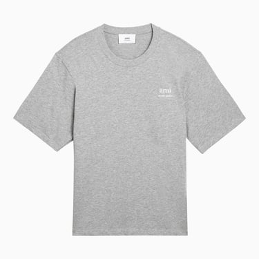 Ami Paris Grey Cotton T-Shirt With Logo Men