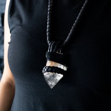 Quartz and Black Leather Necklace