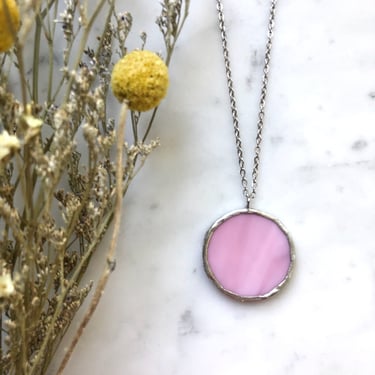Pink Marbled Stained Glass Pendant Necklace | Stained Glass Jewelry | Stained Glass | Geometric Necklace | Minimalist Necklace 
