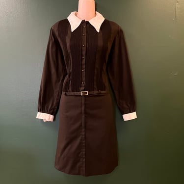 vintage Wednesday Addams dress 1960s pointed collar Gothic dolly dress large 