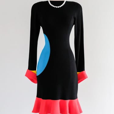 Coolest 1980's Pop Art Color Block Knit Dress  / Sz M