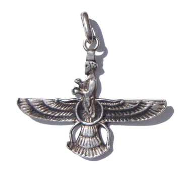 Vintage Faravahar Sterling Silver Pendant Zoroastrian 