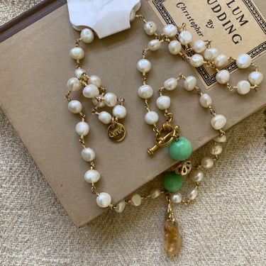 Vintage Real Freshwater Pearl an Stone Bead Necklace 