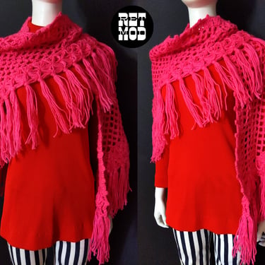 Absolutely Lovely Vintage 60s 70s Pink Shawl with Fringe 