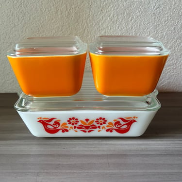 Vintage Pyrex Friendship 3 Pc. Refrigerator Set with Lids, 2 501 and a 503, 1971 - 1974, Retro Kitchen 