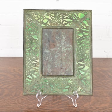 iffany Studios New York Grapevine Pattern Bronze and Slag Glass Picture Frame