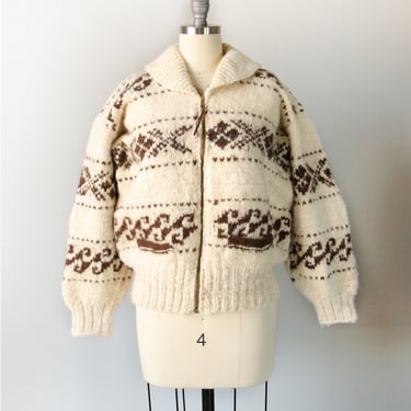 1970s Sweater Cowichan Cardigan Wool Knit S 