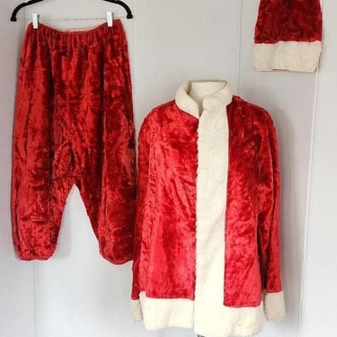 Vintage Santa Claus Costume Jacket Pants Hat Red Velvet 