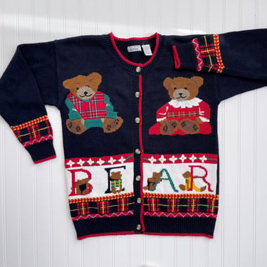 cottagecore sweater 80s 90s vintage Gallagher teddy bear teacher novelty cardigan 