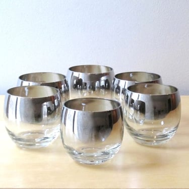 roly poly silver ombre bar glasses silver fade set of six midcentury barware 