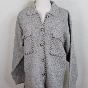 Southwestern Style Shirt by Eddie Bauer - Gray Wool Shirt - Wool Button Down - Shacket - Wool Jacket 