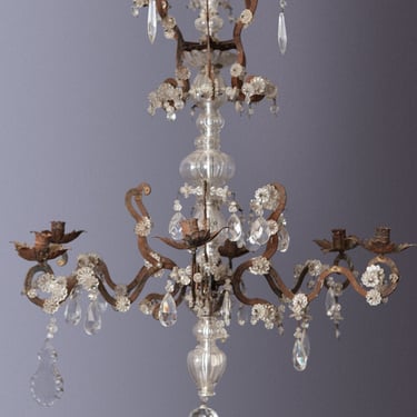 Early Iron & Crystal French Chandelier
