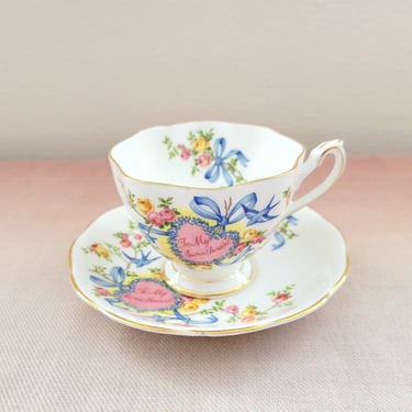 To My Sweetheart - Princess Anne Teacup & Saucer - Vintage English Bone China 