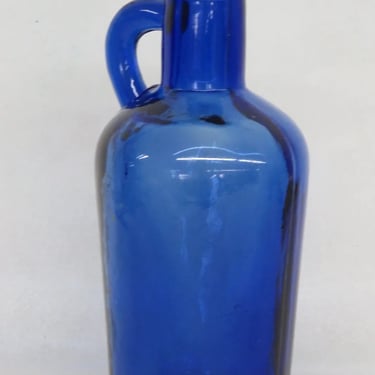 Cobalt Blue Hand Blown Glass Oil Cruet Bottle Pitcher Vase with Handle 3109B