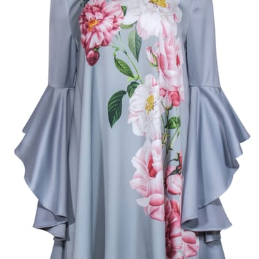 Ted Baker - Powder Blue Floral "Iguazu" Ruffled Bell Sleeve Dress Sz 8