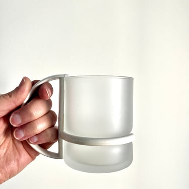 Vintage 1980s Inspiration Frosted Glass Mugs With Plastic Handles, Set of 5 