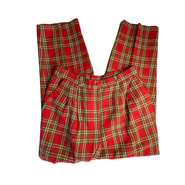 Vintage Women's Requirements Red Tan Plaid Tartan Wool Blend Trouser Pants, Size 12 