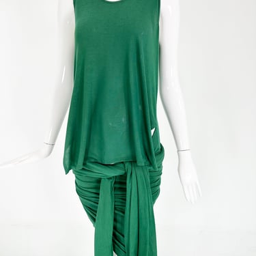 John Paul Gaultier Public Rare 1980s Green Cotton Jersey Wrap &amp; Tie Dress