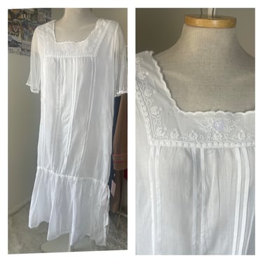 Vintage 1980s April Cornell White Drop Waist Dress | Button Back | Romantic Cottagecore | Size Small/Medium 