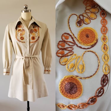 1960s Embroidered Shirt Dress with Tie Belt by Pawtucket Sportswear 60's Shirt Dress 60s Women's Vintage Size Medium 