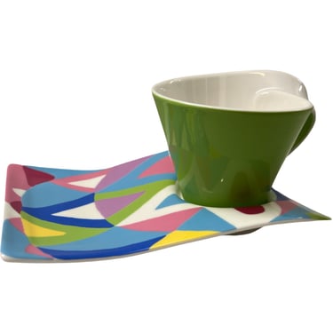 postmodern vintage 80s  Villeroy & Boch New Wave “CAFFE FASHIONISTA” Cafe au Lait Cup and Snack Plate, 