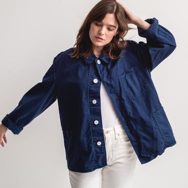 The Garment Dye Chore Jacket in Ocean Blue | Vintage Unisex Cotton Workwear Style Utility Work Coat Blazer | L | 