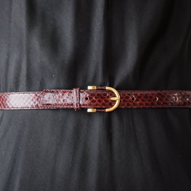 burgundy snakeskin belt | 80s vintage dark red snake leather skinny belt 