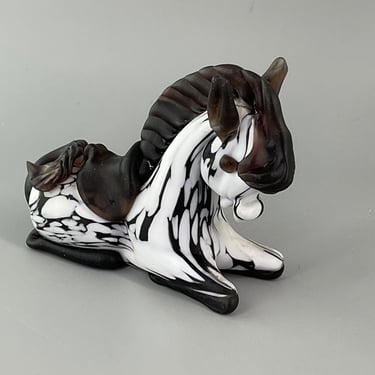 Archimede Seguso Massello Italian Art Glass Bianco Nero Series Zebra Horse Pony 