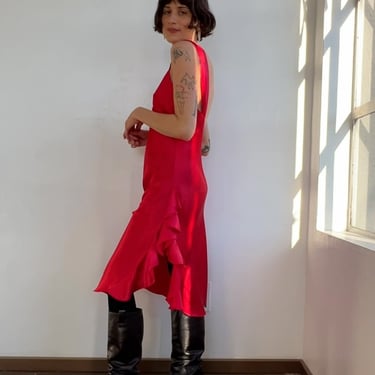 Red Ruffle Slip Dress (M)