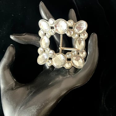 Bling Rhinestone Belt Buckle, Large Faceted Clear Gems, Vintage 60s 70s 