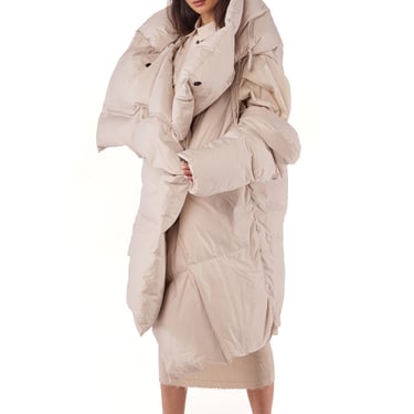 Long Asymmetric Oversized Transformable Down Puffer Coat in IVORY or BLACK