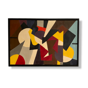 Vintage Geometric Abstract Painting on Canvas