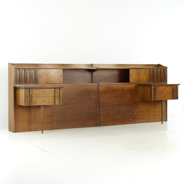 Unagusta Forward Furniture Mid Century Walnut Queen Bed with Nightstands - mcm 