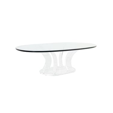 Mid Century Lucite and Glass Oval Coffee Table - mcm 