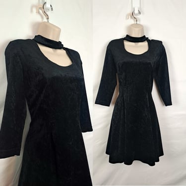 Vintage 90s Black Velvet Party Dress, Size Large 