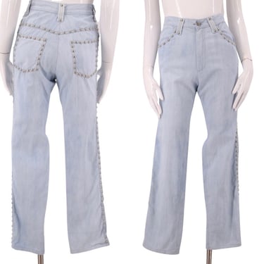 70s studded jeans pants 26"  / vintage 1970s high rise brushed cotton blue jeans  sz S Roncelli 