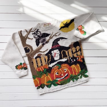 Halloween sweater 90s vintage Crystal Kobe witch pumpkin hand knit sweater 