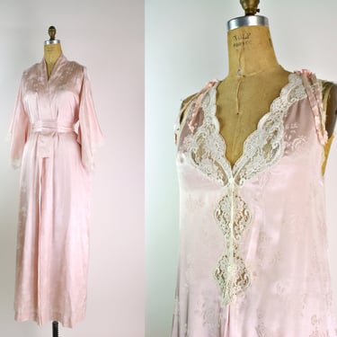 70s Christian Dior Pink Peignoir Lingerie Set/ Lace Lingerie / Dior Lingerie/ Nightgowns / Pink / Robe & Dressing Gown/ Size M/L 