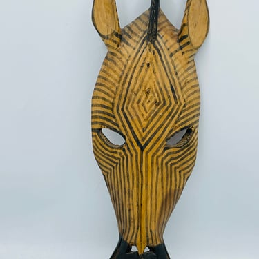 Wooden Hand Carved African Decorative Mask Zebra Folk Art Made in Africa Craft- 15" 