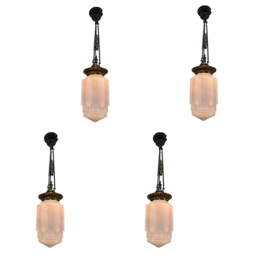 Empire Style Bronze Electric Ceiling Pendant with Stepped Glass Globe 